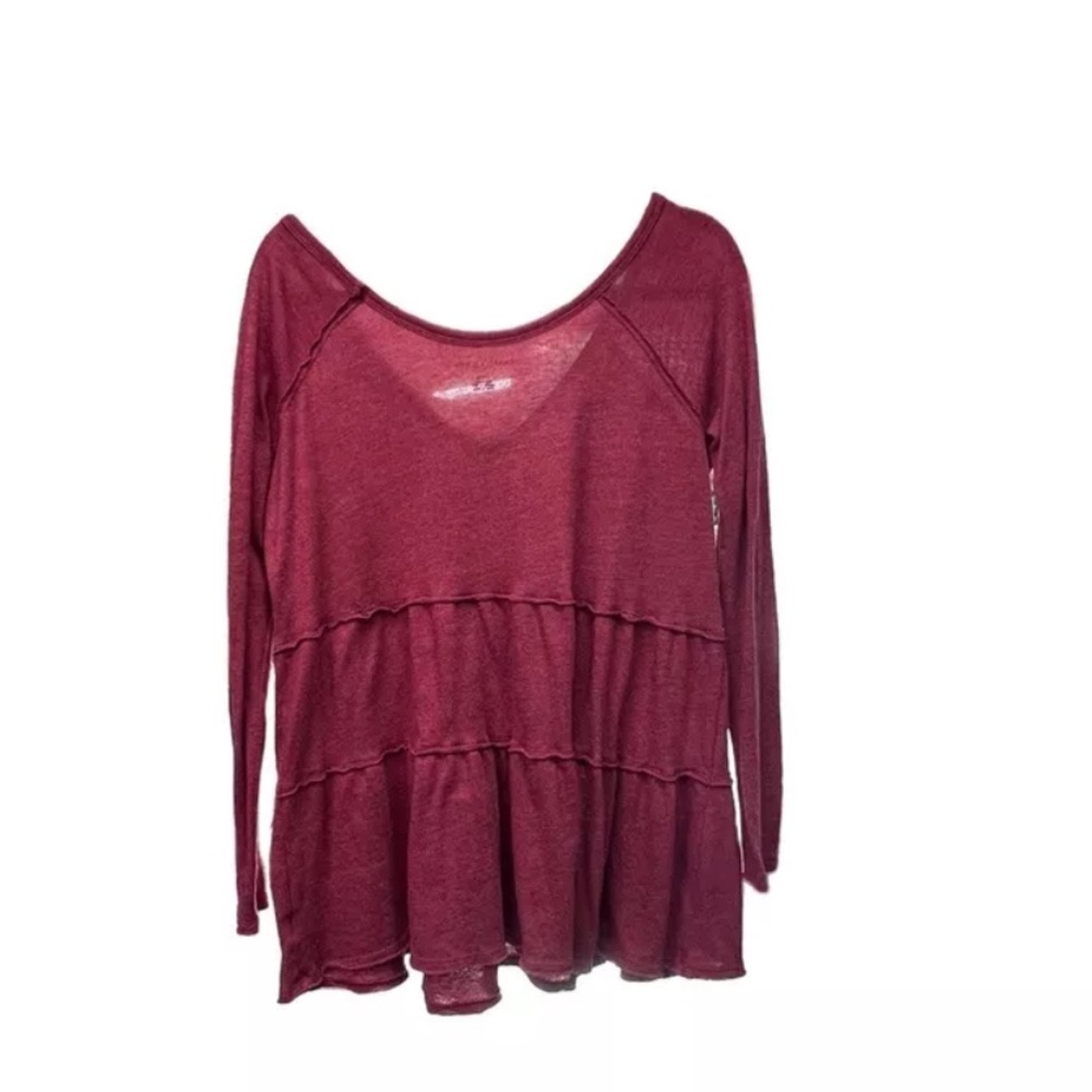 American Eagle Floral Long Sleeve Tiered Tunic Top Size Small‎ Burgendy